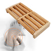 Nomadic wooden massage rollers, lightweight and compact. Dual foot massager. The massager contains ten wooden roller bars Size :  3,5 x 27 x 12,5 cm / 1.3 x 10.6 x 4.7 inch. Double rouleaux de massage pour pieds