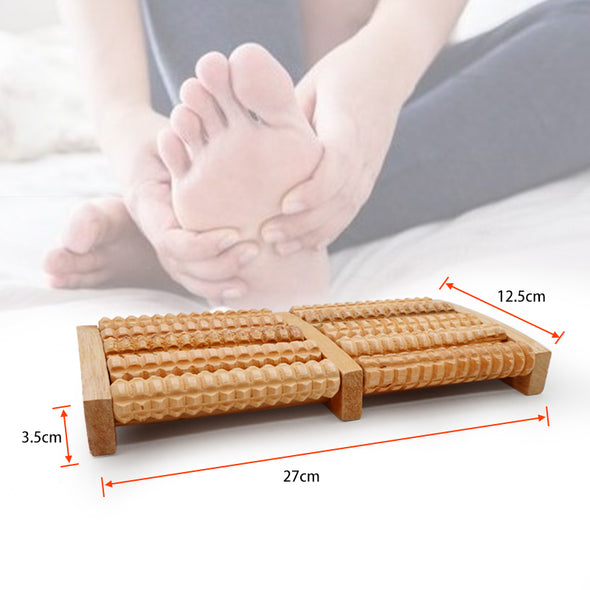 Nomadic wooden massage rollers, lightweight and compact. Dual foot massager. The massager contains ten wooden roller bars Size : 3,5 x 27 x 12,5 cm / 1.3 x 10.6 x 4.7 inch. Double rouleaux de massage pour pieds
