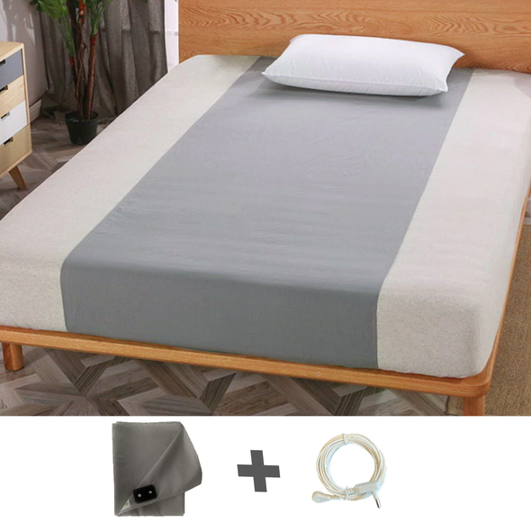 Half bed sheet (grey 90*270cm/35*106 inch) with wire. 95% cotton, 5% silver. Demi-drap de lit reconnexion à la terre  avec le cordon de reconnexion.